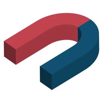 Magnet 3d isometry blue red horseshoe, concept of attraction and repulsion Stock Illustration