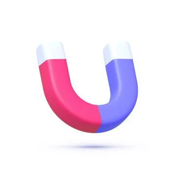 Magnet in 3D style on white background. 3d icon with magnet 3d for marketing Stock Illustration