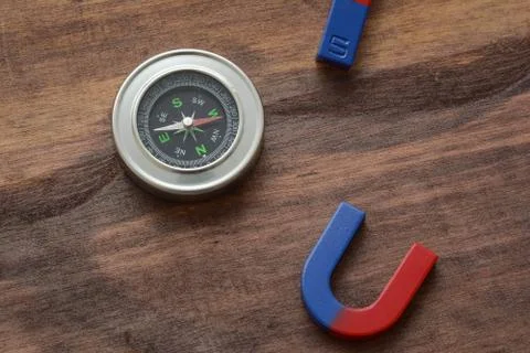 Magnet and compass Stock Photos