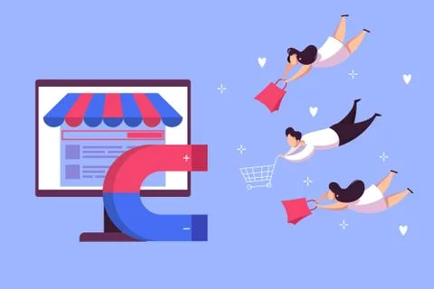 Magnet attract customer web banner concept. Business marketing Illustrazione stock