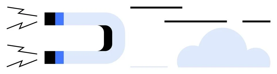 Magnet attracting cloud indicating data migration, cloud storage, and technol Stock Illustration