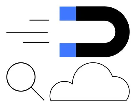 Magnet attracting data represented by magnifying glass and cloud icon Stock Illustration