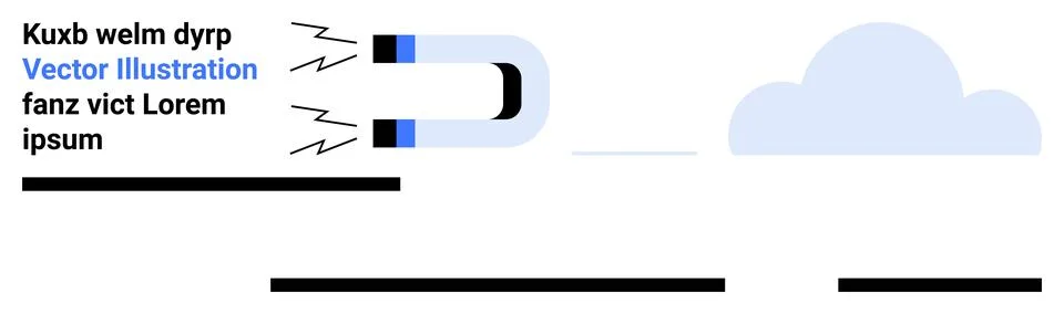 Magnet attracting text elements with a minimal cloud in the background. Ideal 스톡 일러스트