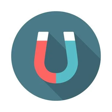 Magnet circle icon with long shadow. Flat design style. Stock Illustration