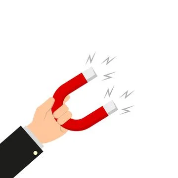 Magnet in human hand in flat style, Stock Illustration