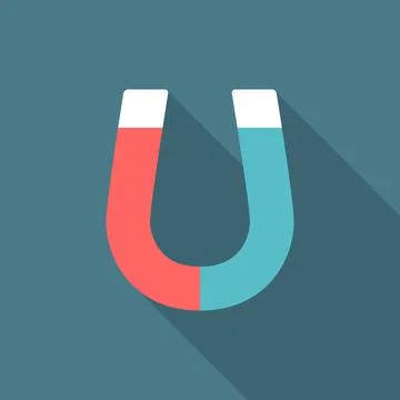 Magnet icon with long shadow. Flat design style. Stock Illustration