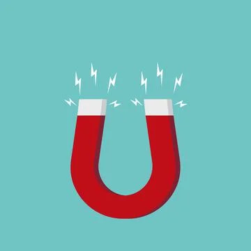 Magnet icon red colored. Magnet in flat style isolated background. Vector Stock Illustration