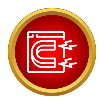 Magnet icon showing attraction force in a red button Stock Illustration