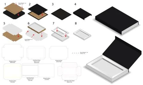 Magnet lock rigid box 3d mockup with dieline Stock Illustration