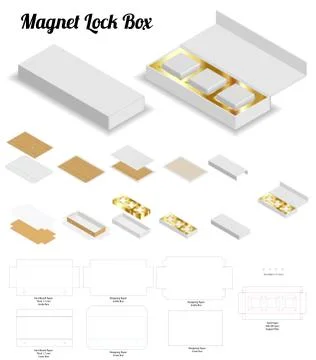 Magnet lock rigid box 3d mockup with dieline Stock Illustration