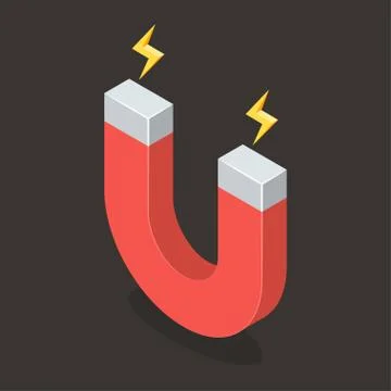Magnet with Magnetic Power. Isometric Vector Illustration Stock Illustration