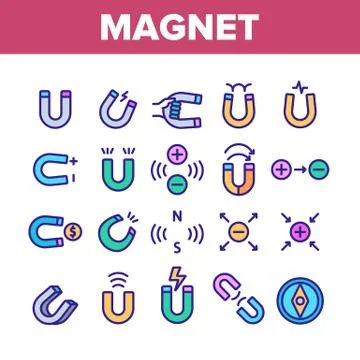 Magnet Power Collection Elements Icons Set Vector イラスト素材