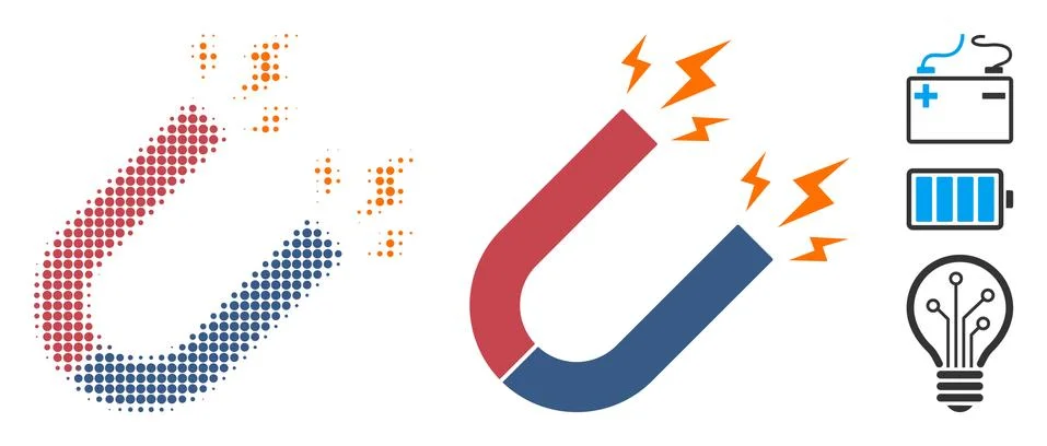 Magnet Power Halftone and Solid Icon Stock Illustration