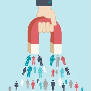 Magnet pulling people for inbound lead generation - digital marketing symbol Stock Illustration