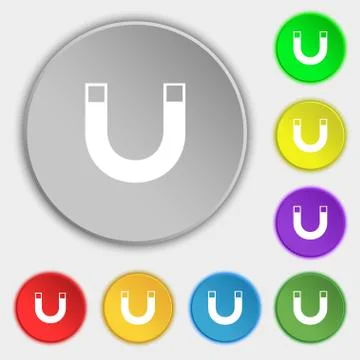 Magnet sign icon. horseshoe it symbol. Repair sig. Symbols on eight flat buttons Stock Illustration