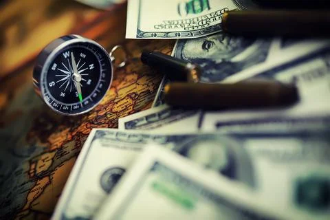 Magnetic compass. The concept of finding successful solutions problems. Stock Photos