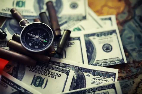 Magnetic compass. The concept of finding successful solutions problems. Stock Photos