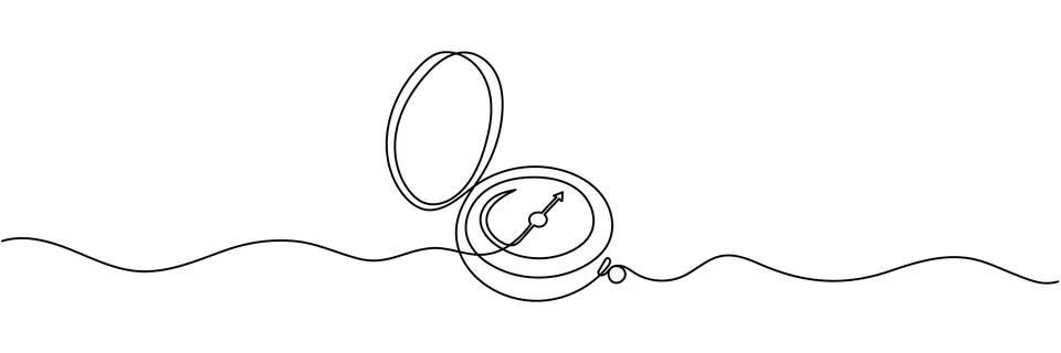 Magnetic compass continuous one line drawing. Land, sea, navigation, geogra.. Stock Illustration