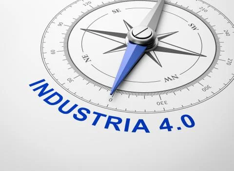 Magnetic Compass with Needle Pointing Blue Industry 4.0 Italian Text on White Stock Illustration