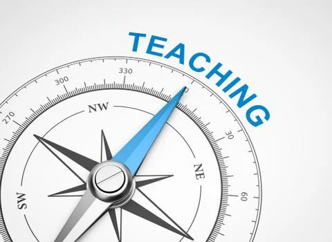 Magnetic Compass with Needle Pointing Blue Teaching Word on White Background Stock Illustration