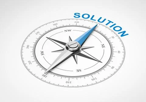 Magnetic Compass with Needle Pointing Blue Solution Word on White Background Stock Illustration