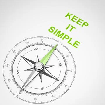 Magnetic Compass with Needle Pointing Green Keep It Simple Text on White Stock Illustration