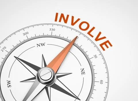 Magnetic Compass with Needle Pointing Orange Involve Word on White Background Stock Illustration