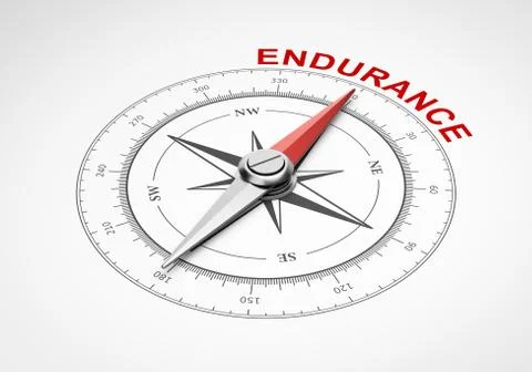 Magnetic Compass with Needle Pointing Red Endurance Word on White Background Stock Illustration