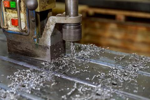 Magnetic drilling machine. HSS rotabroach type cutters magnetic drill hole cu Stock Photos