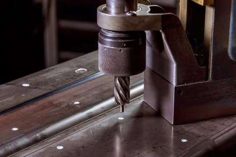 Magnetic drilling machine. HSS rotabroach type cutters magnetic drill hole cu Stock Photos