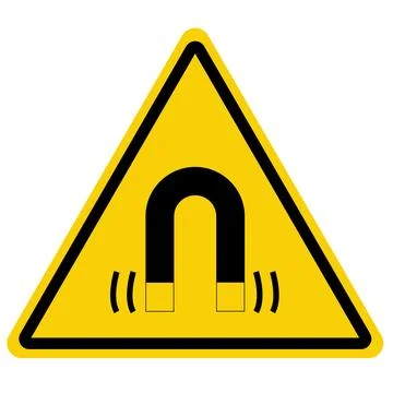 Magnetic field warning. Yellow triangle symbol. Danger Warning sign. Stock Illustration