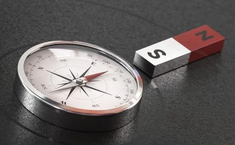 Magnetic force. Compass and magnet Stock Illustration