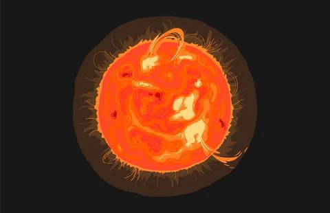 Magnetic storm on the surface of the sun with plasma and prominences. Bright Sun Stock Illustration