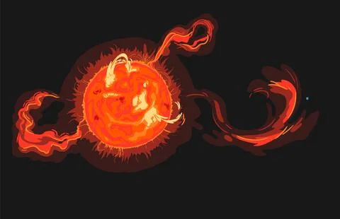 Magnetic storm on the surface of the sun with plasma and prominences. Bright Sun Stock Illustration
