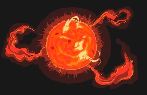 Magnetic storm on the surface of the sun with plasma and prominences. Bright Sun Stock Illustration