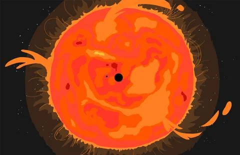 Magnetic storm on the surface of the sun with plasma and prominences. Bright Sun Stock Illustration
