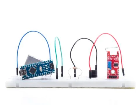 Magnetic switch in breadboard Stock Photos