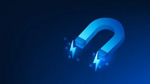 Magnetic Technology Background with Lightning Symbol, Electromagnetic Energ.. 스톡 일러스트