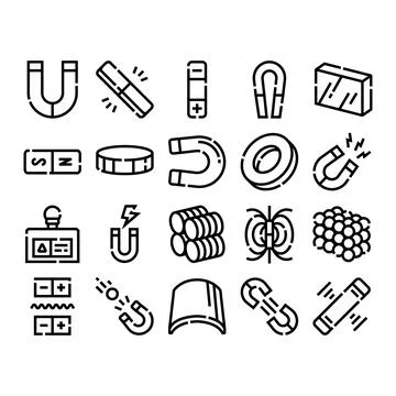 Magnetism and physics science icon set Stock Illustration