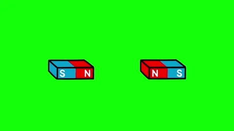 Magnets drawing blue red  version repulsion north version greenbox. Physics. Stock Footage 247671696