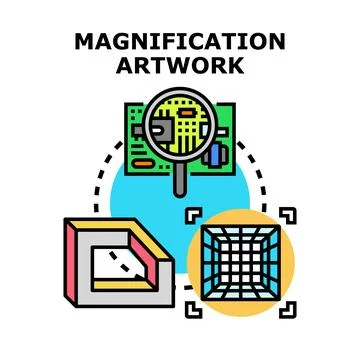 Magnification artwork observing digital circuit and 3d detail Stock Illustration