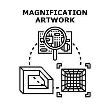 Magnification artwork observing digital circuit and 3d detail Illustrazione stock