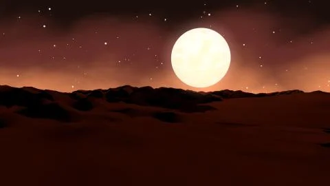 Magnificent 3d rendering of a sandy brown landscape from Mars with a huge whi Stock Illustration