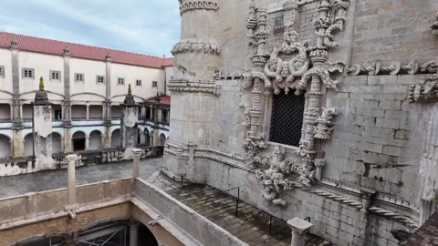 Magnificent Architectural Details at Tomar's Monastery in Portugal Stock Footage 328896644