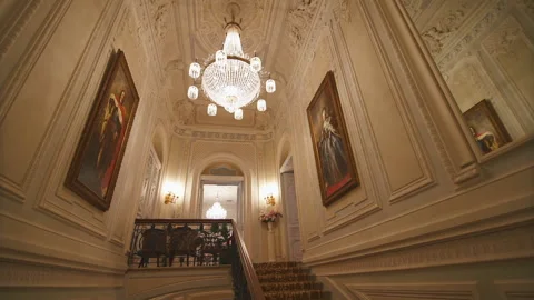 Magnificent castle interior, Interior of pompous palace with golden chandelier Stock-Footage 196180607