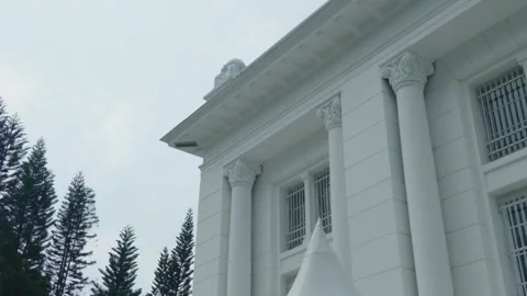 A magnificent classical white building with columns standing proudly surrounded  库存影片 343373257