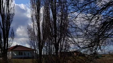 Magnificent cloudy sky and view during driving a car. Stock-Footage 153957428