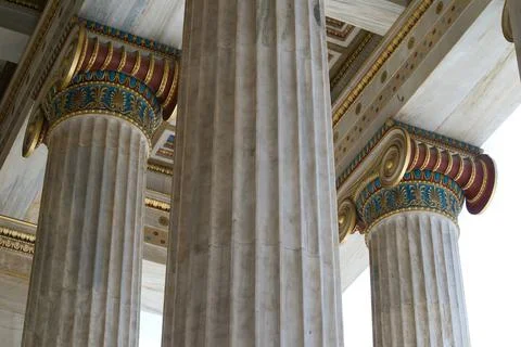 Magnificent columns of Ionic style, and elements of neoclassical architecture Stock Photos