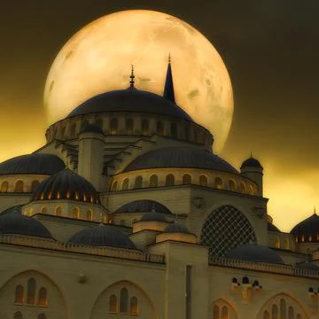 Magnificent composition of moon behind mosque Stock Illustration