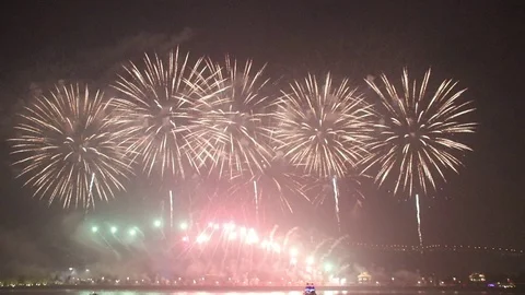Magnificent firework display by riverside in Changsha, China Stock Footage